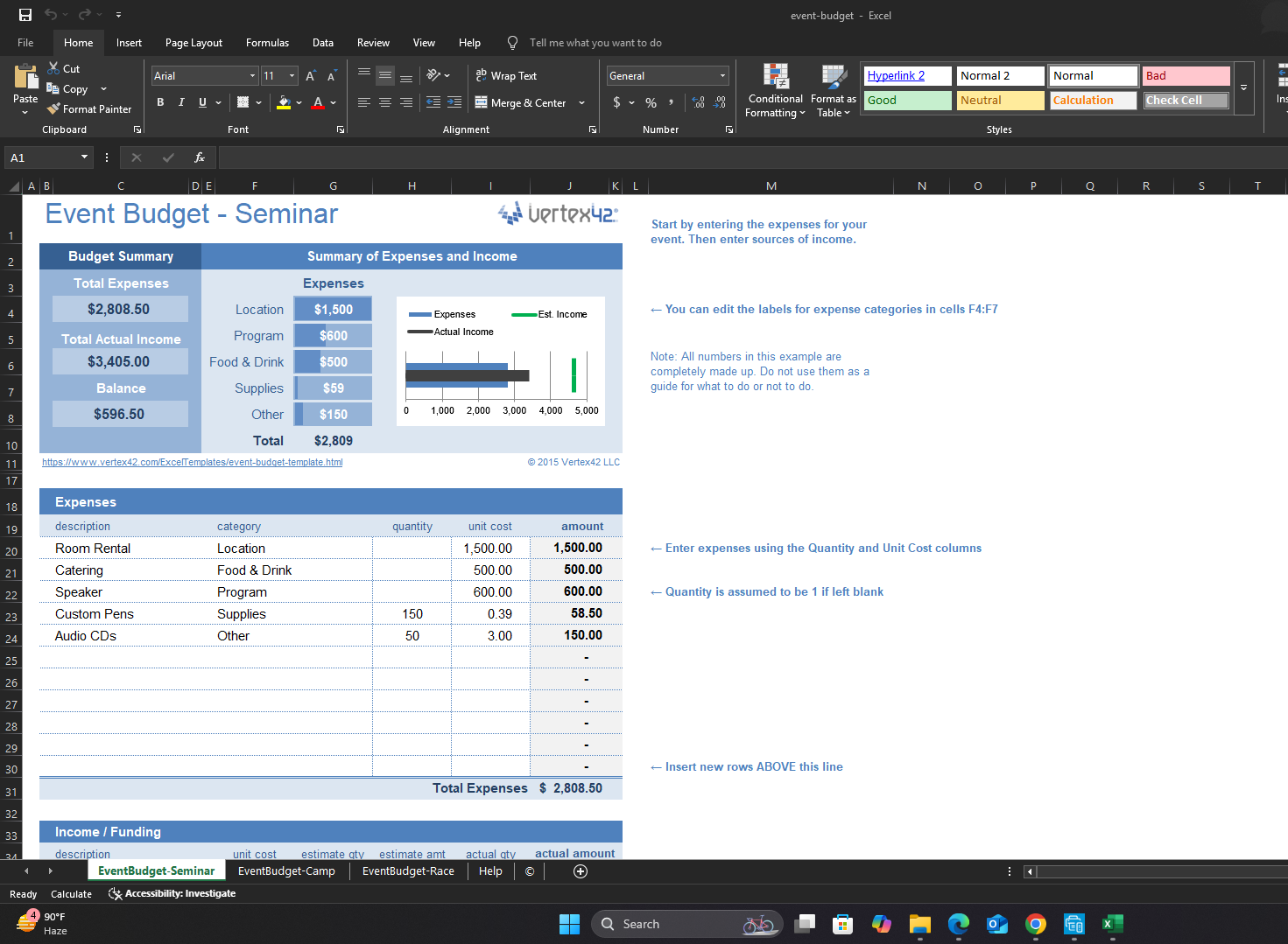 Event, Budget,(Seminar) ,Template, download